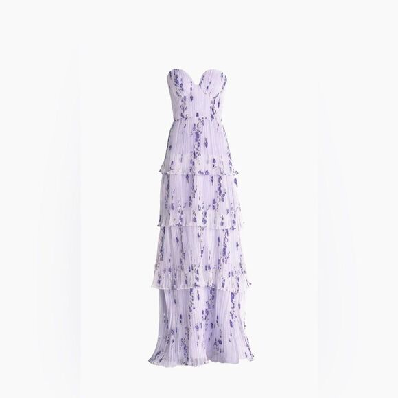 Dress The PopulationLayana Floral Tiered Bustier Gown Lavender Strapless, Large - Picture 4 of 11